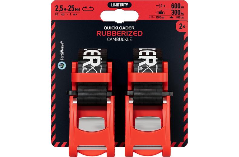 QUICKLOADER Rubberized Cambuckle QCAM600LD-R 600 KG 2.5M 2-PACK QUICKLOADER Rubberized Cambuckle QCAM600LD-R 600 KG 2.5M 2-PACK