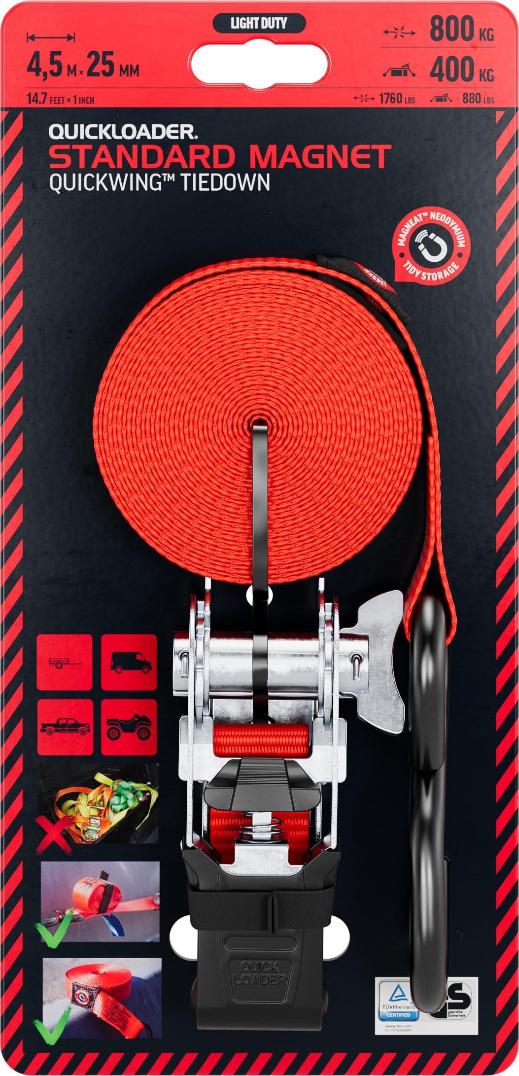 QUICKLOADER Standard Hybrid Magnetic Ratchet Strap QSD800LDH 800 KG 25MMX4.5 M 1-PACK