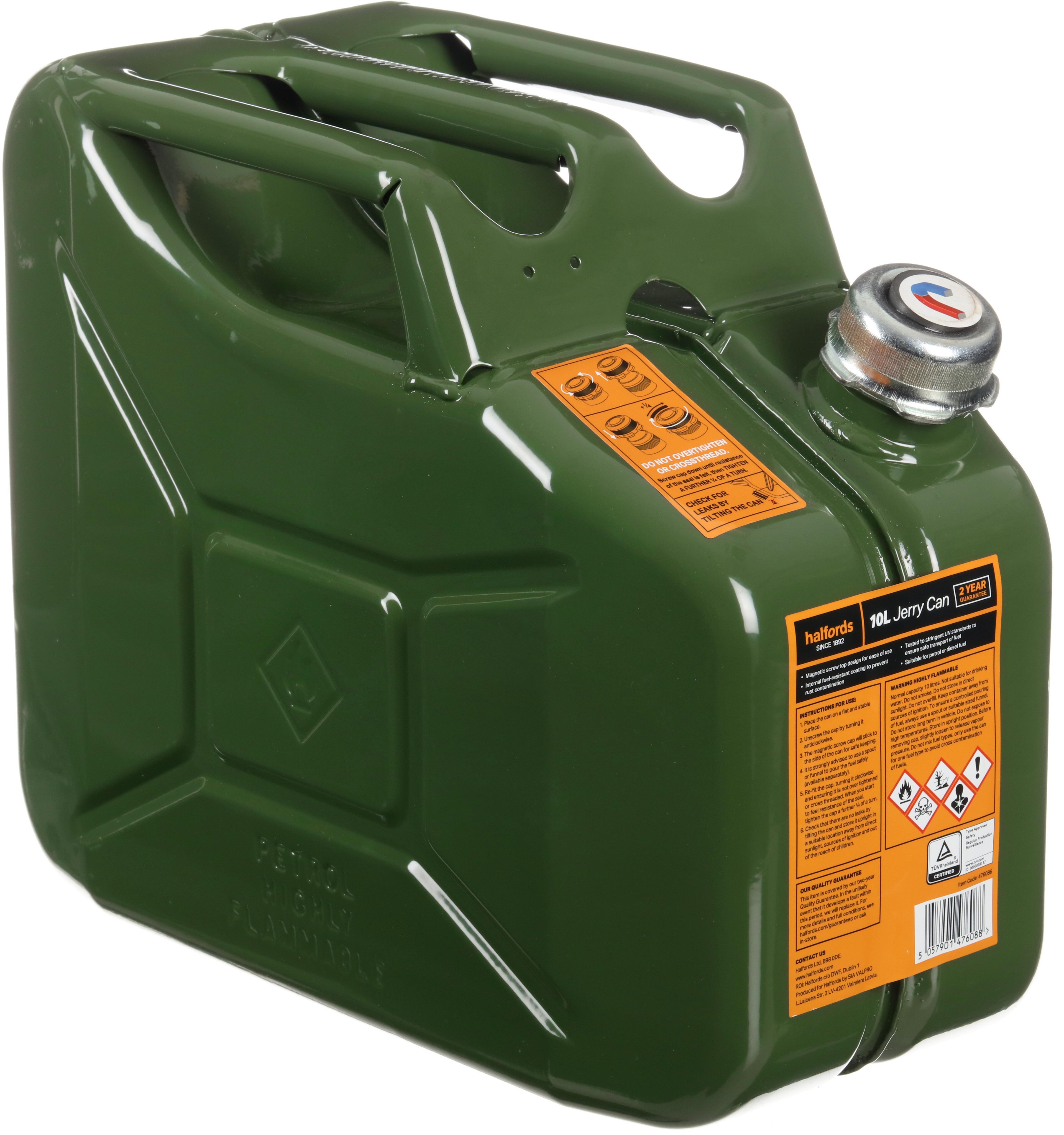 Halfords 10L Jerry can with screw cap for fuel Green Halfords UK