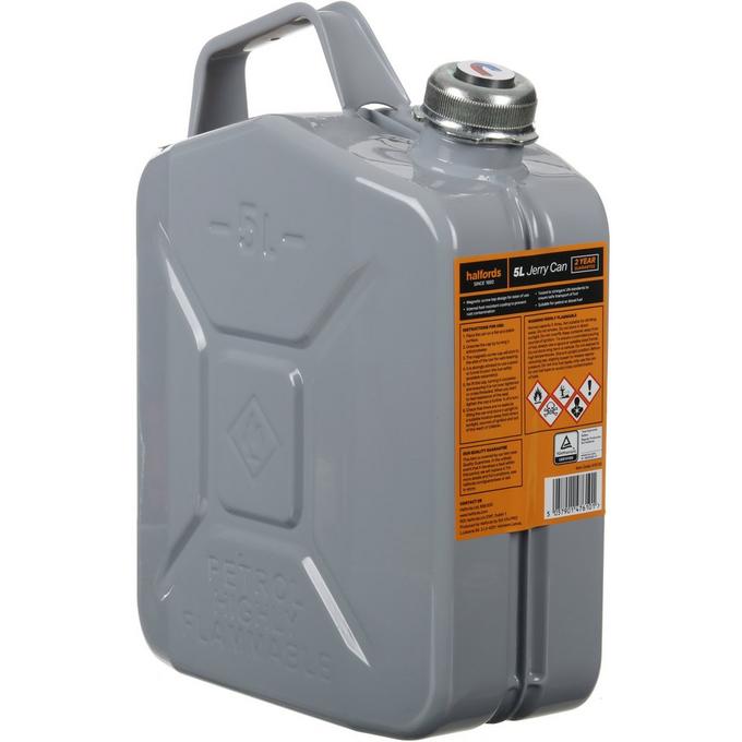 Halfords 5L Jerry can with screw cap for fuel - Grey