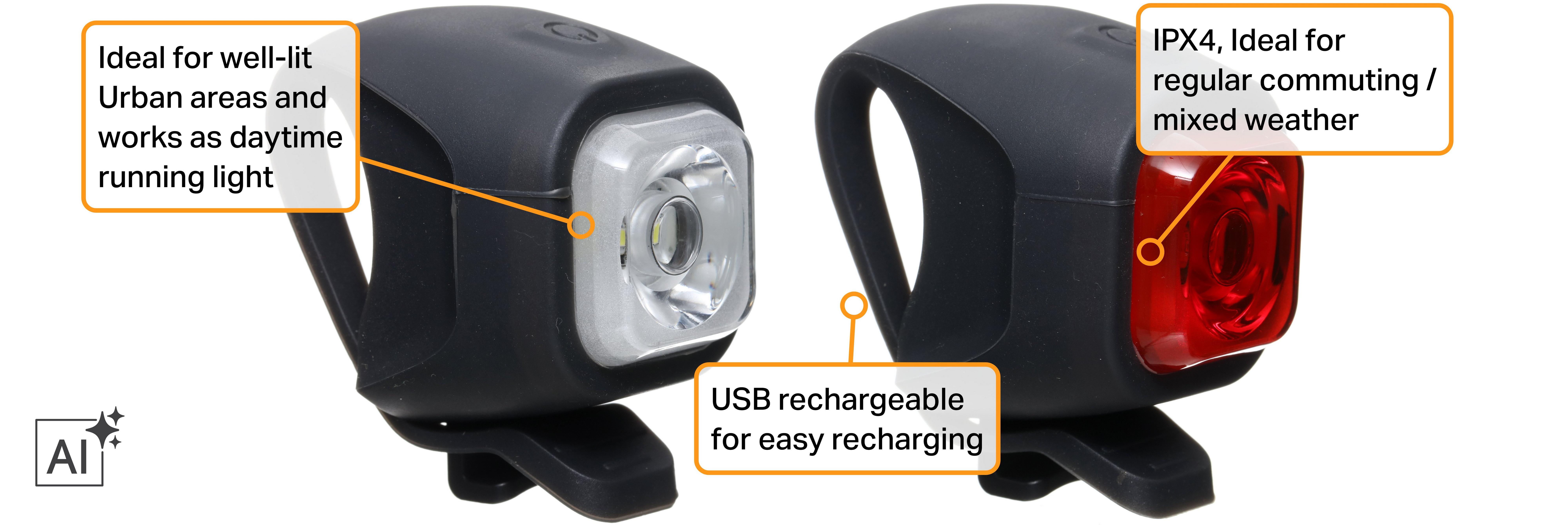 Halfords USB Rechargeable LED Bike Light Set