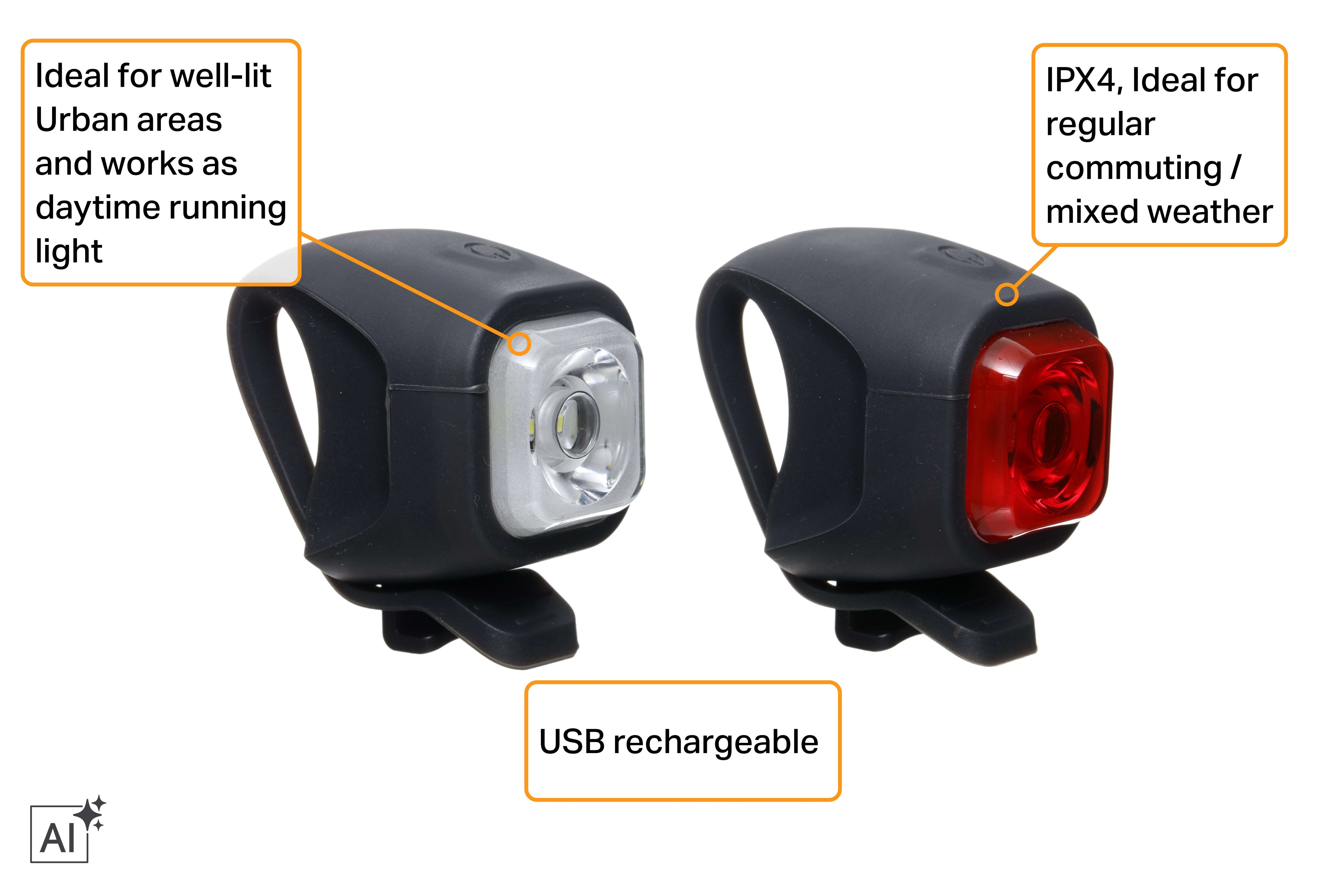 Halfords USB Rechargeable LED Bike Light Set