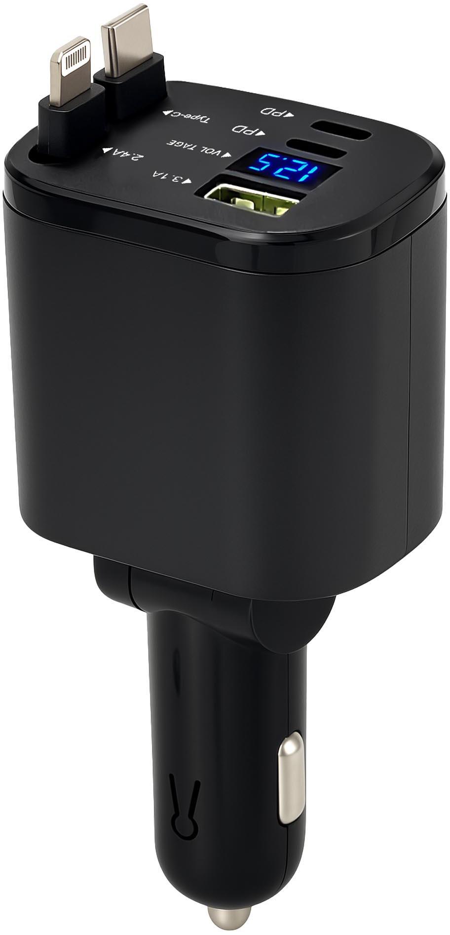 5-in-1 Retractable Car Charger with Voltmeter