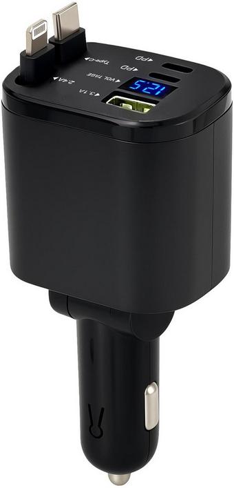 5-in-1 Retractable Car Charger with Voltmeter