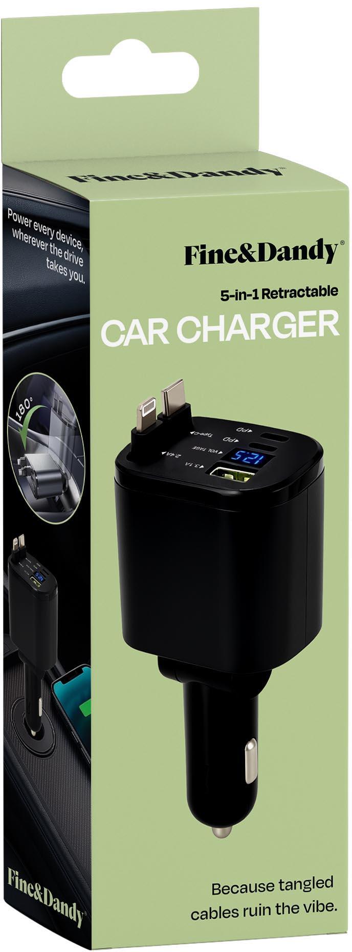 5-in-1 Retractable Car Charger with Voltmeter