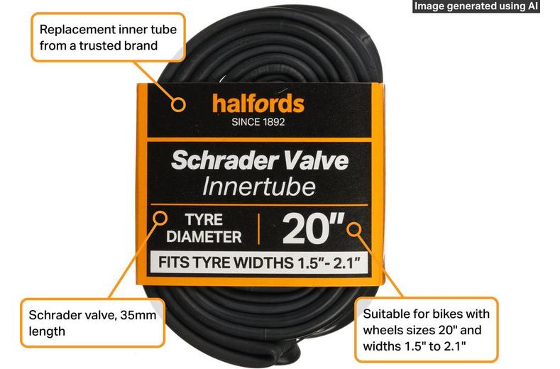 Halfords Schrader Bike Inner Tube 20" x 1.5" - 2.1" Halfords Schrader Bike Inner Tube 20" x 1.5" - 2.1"
