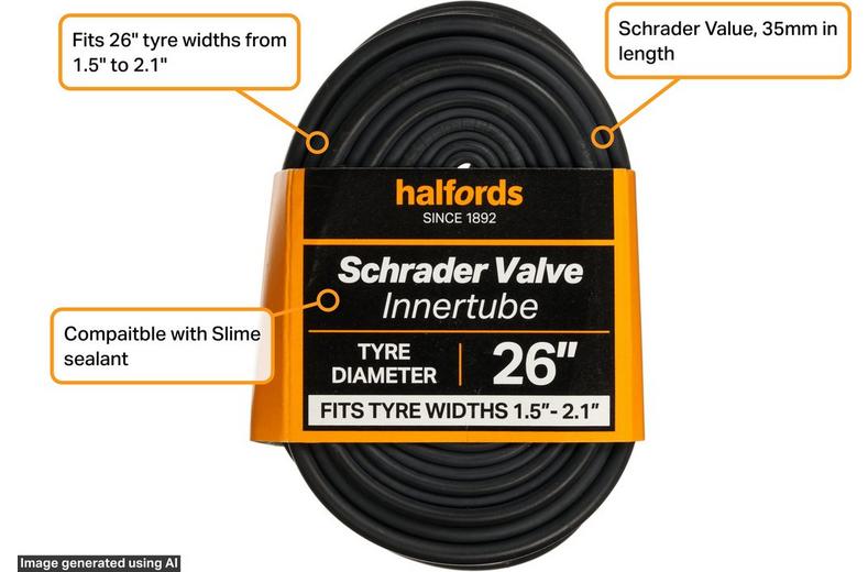 Halfords Schrader Bike Inner Tube 26" x 1.5" - 2.1" Halfords Schrader Bike Inner Tube 26" x 1.5" - 2.1"