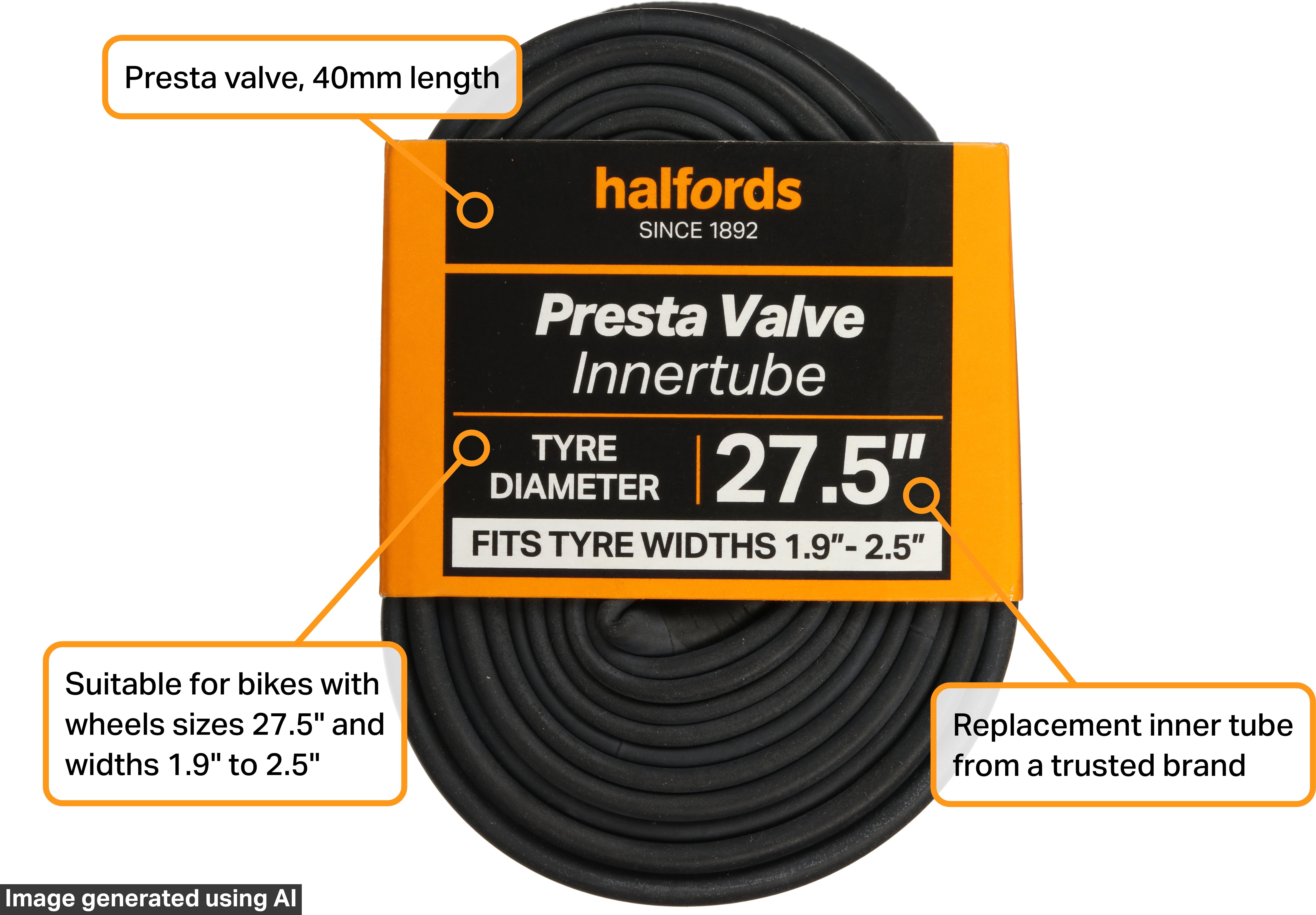 Halfords Presta Bike Inner Tube 27.5" x 1.9" - 2.5"