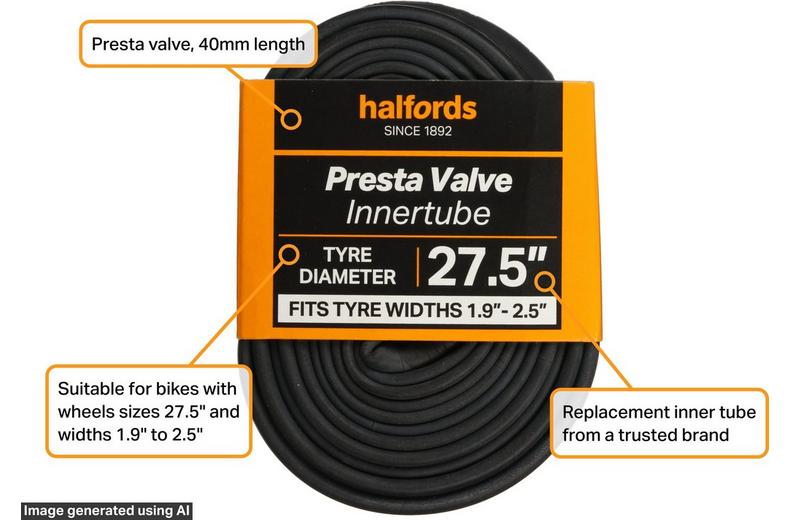 Halfords Presta Bike Inner Tube 27.5" x 1.9" - 2.5" Halfords Presta Bike Inner Tube 27.5" x 1.9" - 2.5"