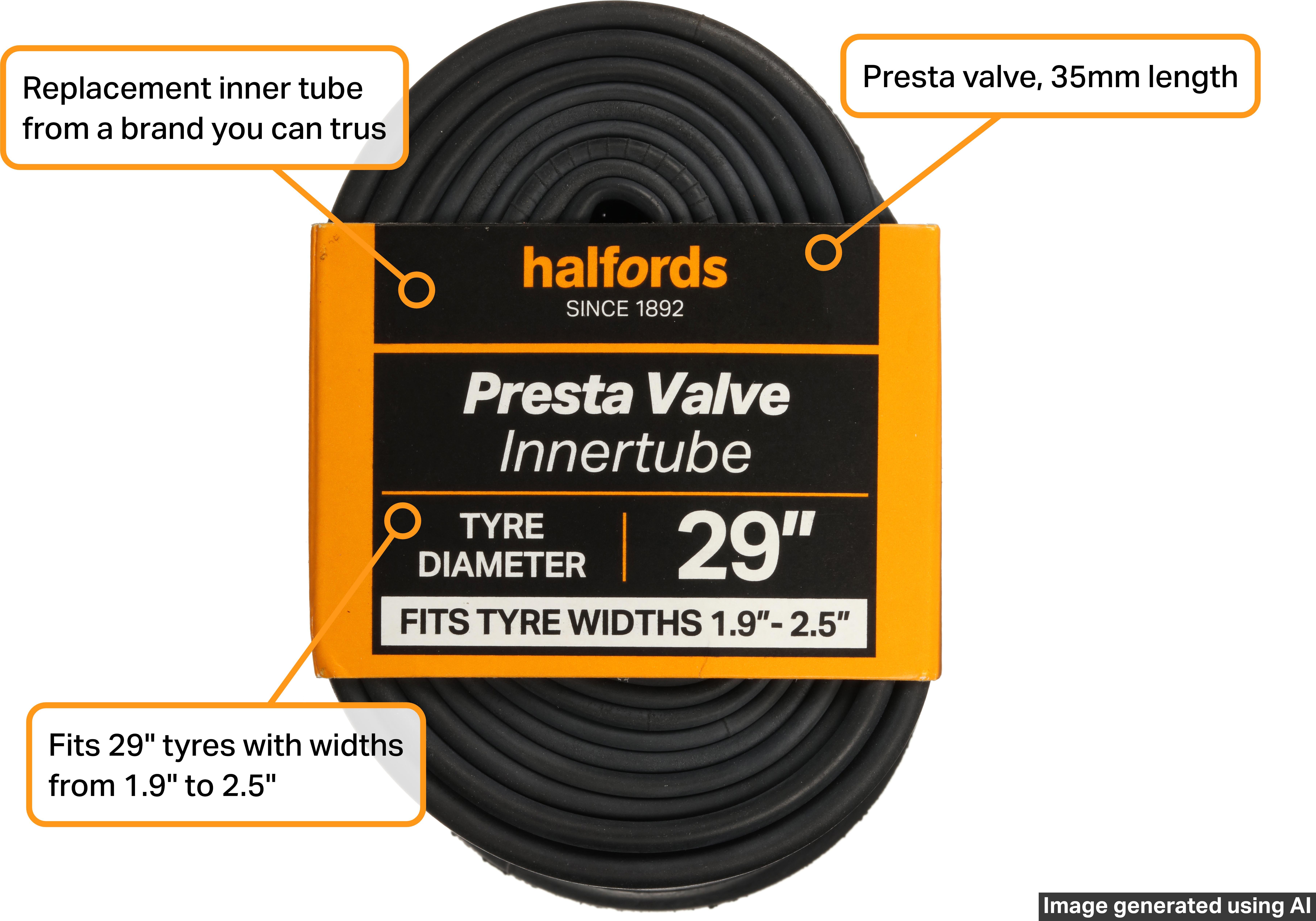 Halfords Presta Bike Inner Tube 29" x 1.9" - 2.5"