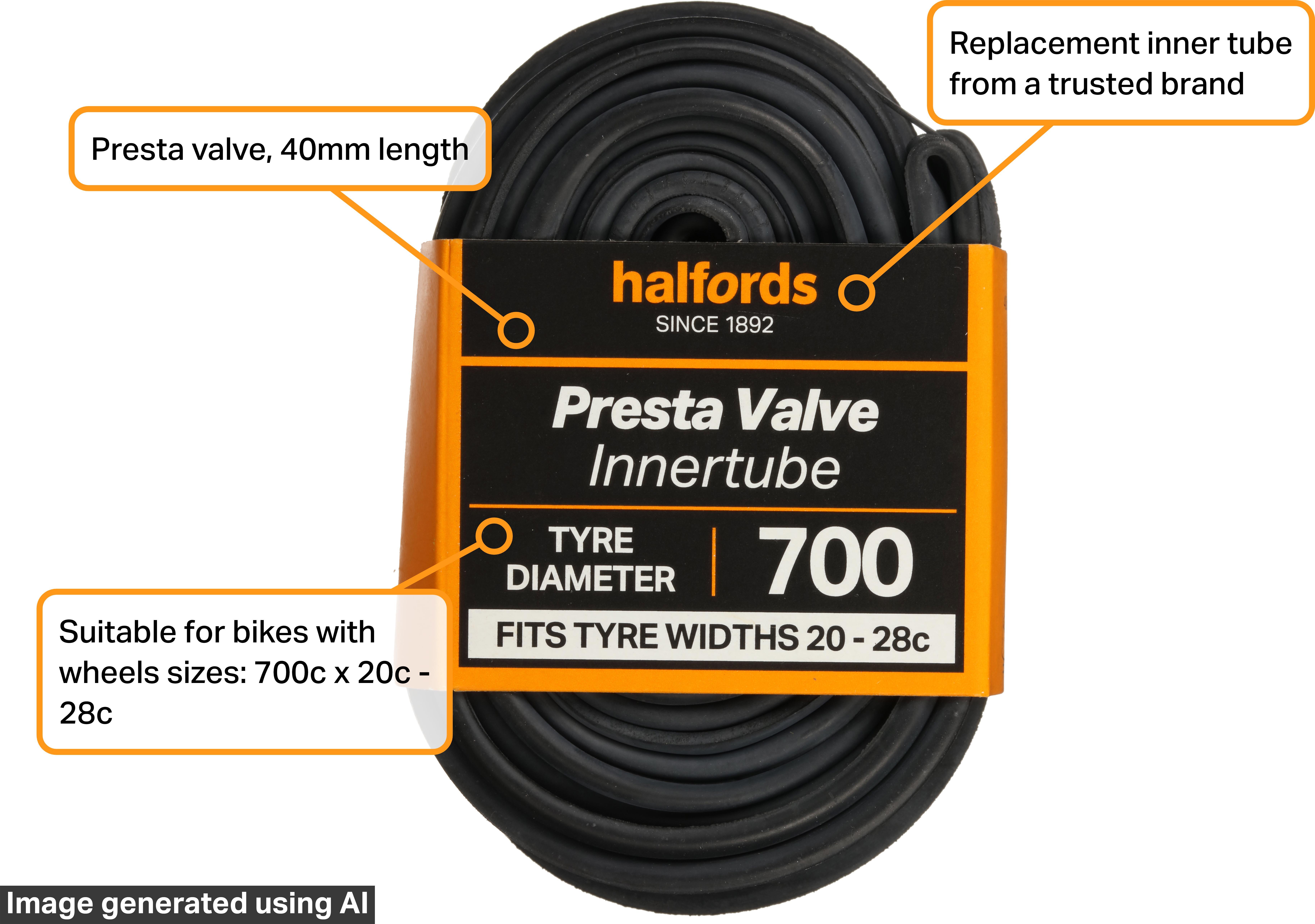 Halfords Presta Bike Inner Tube 700c x 20c - 28c
