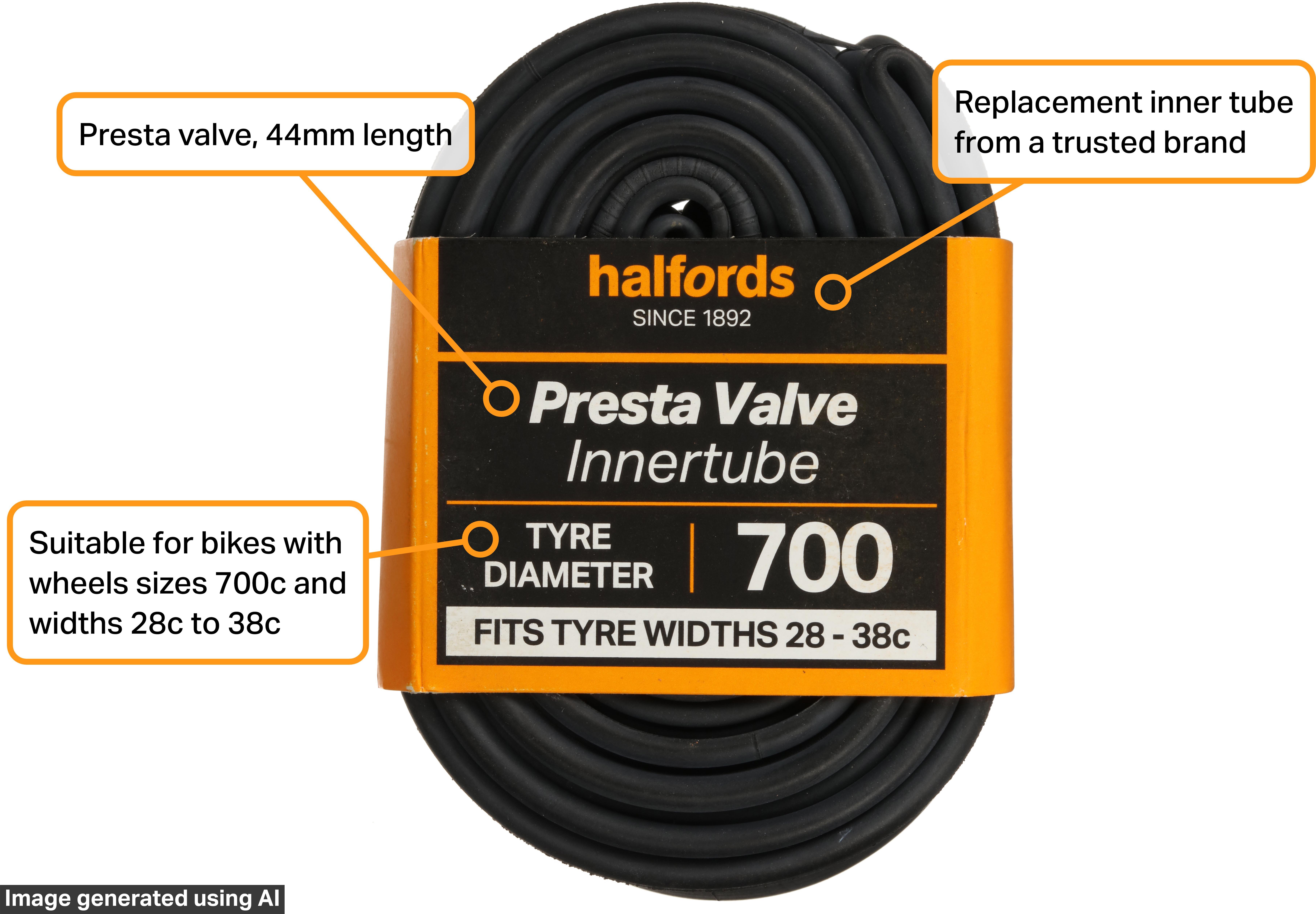 Halfords Presta Bike Inner Tube 700c x 28c - 38c
