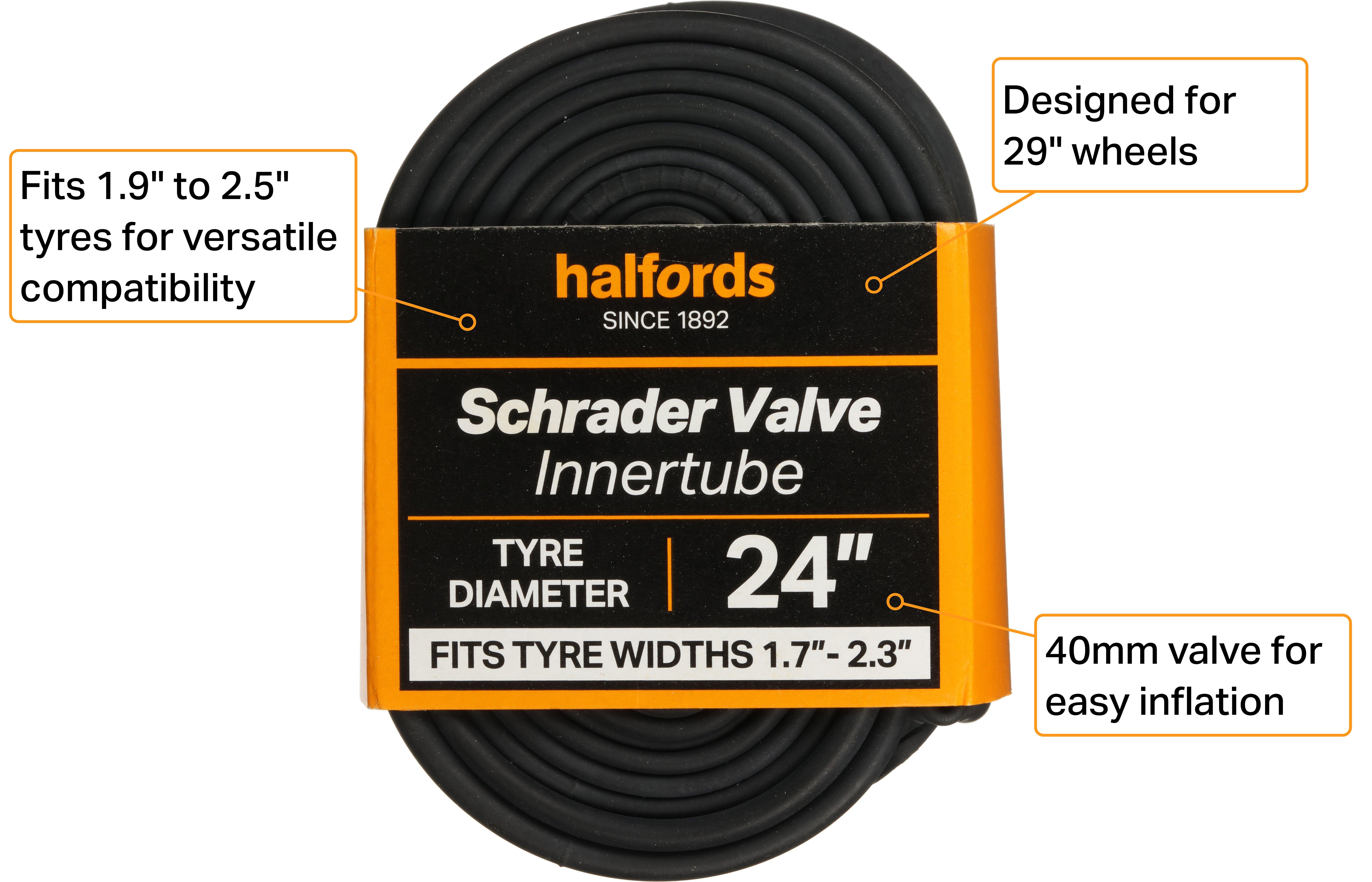 Halfords Schrader Bike Inner Tube 24" x 1.7" - 2.3"