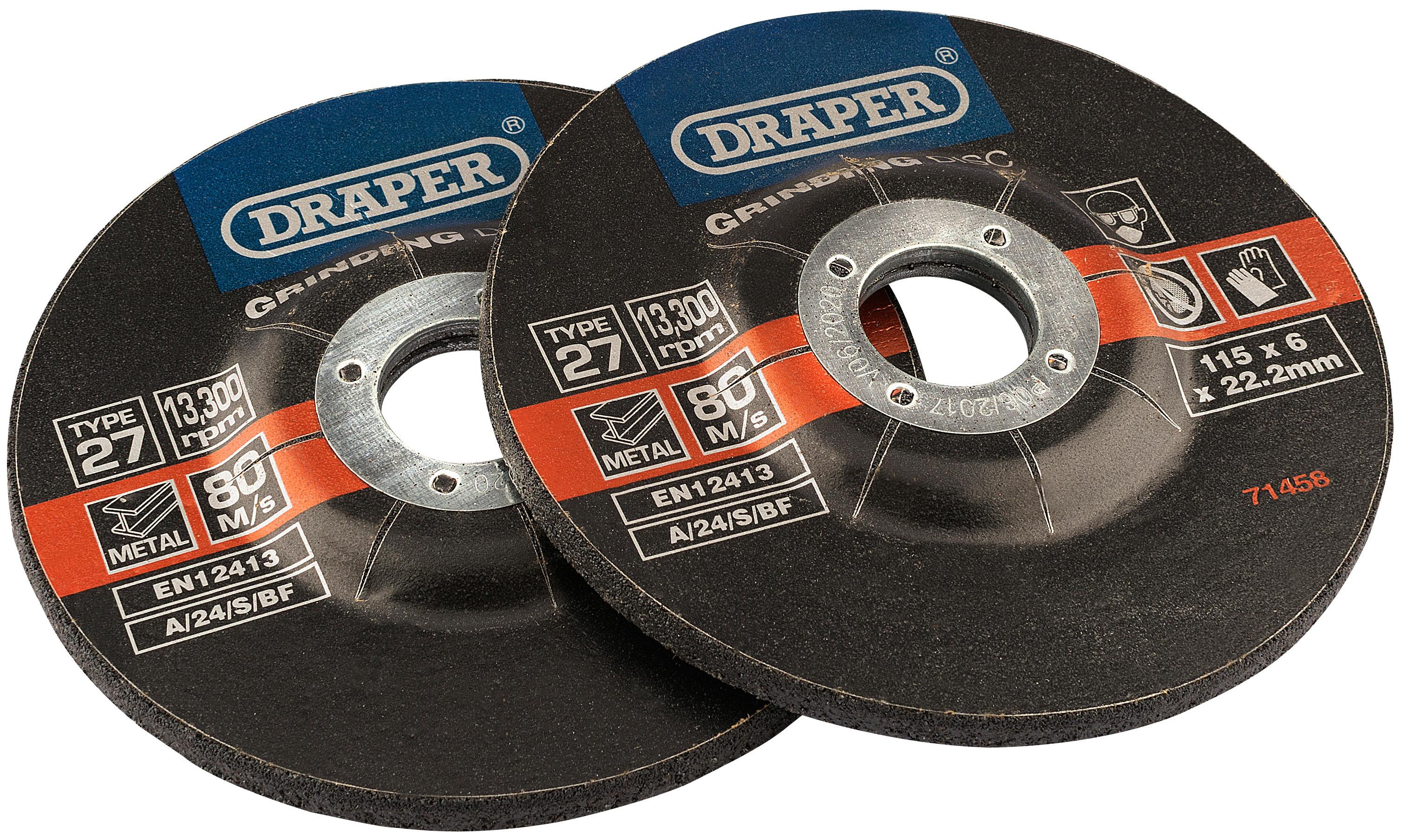 Draper 2 Piece 115mm Metal Grinding Discs Halfords UK