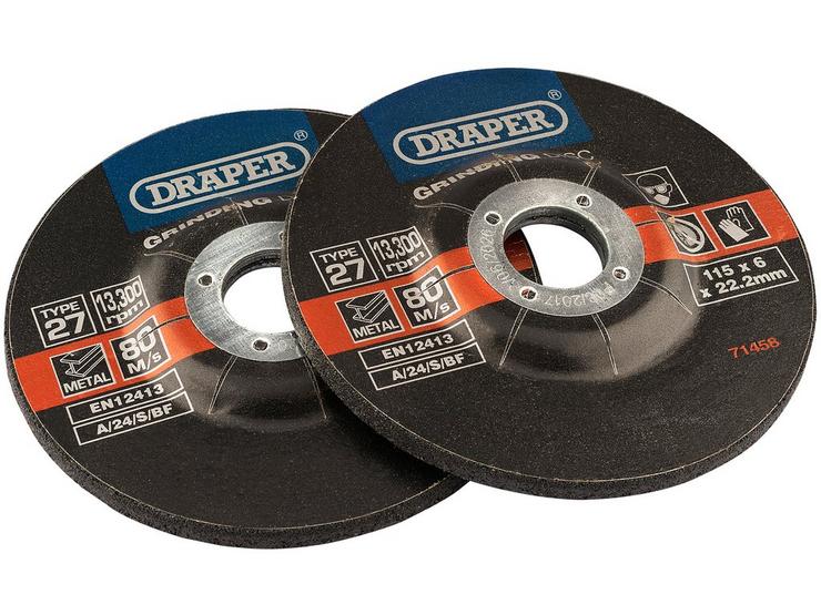 Draper 2 Piece 115mm Metal Grinding Discs