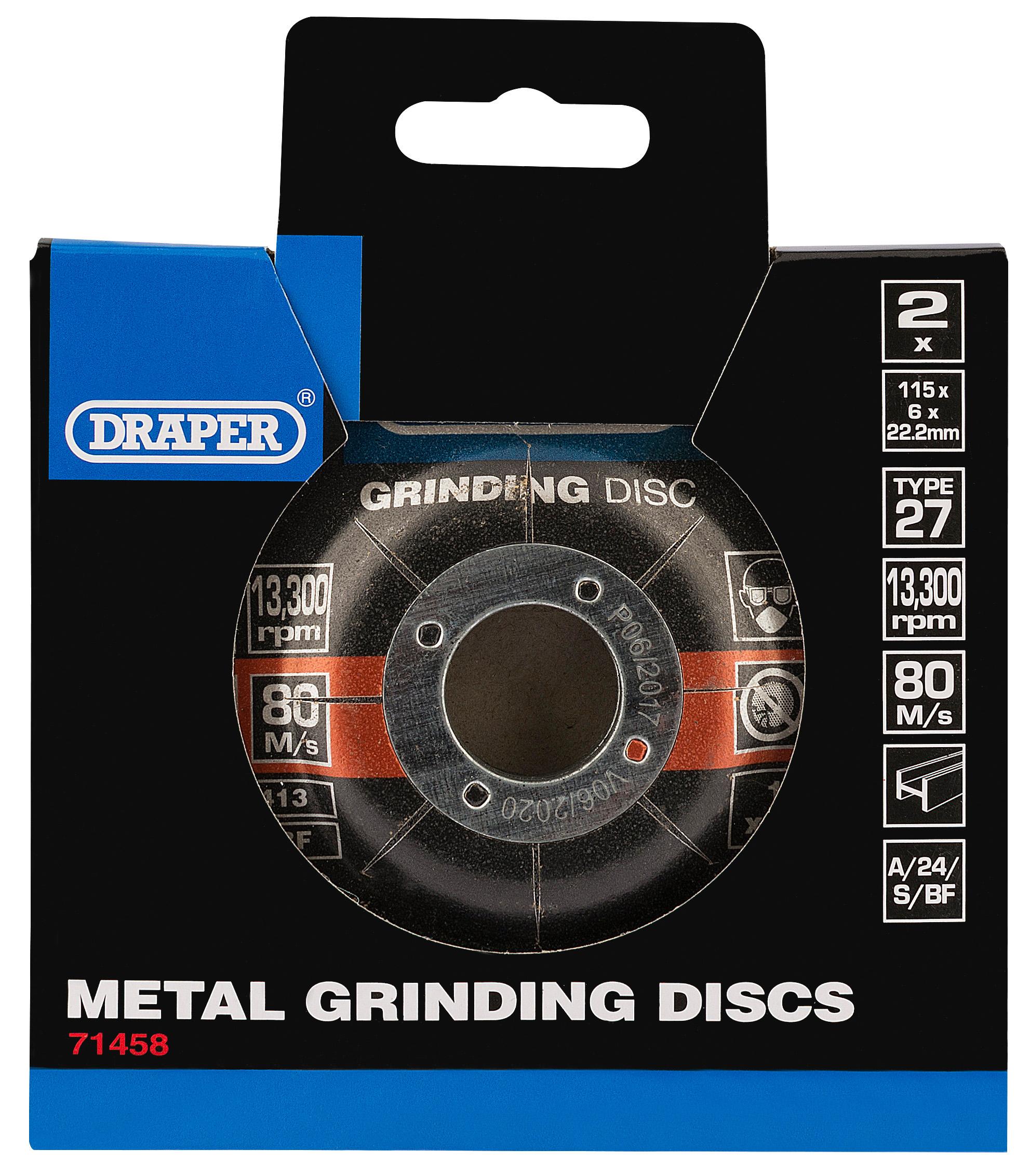 Draper 2 Piece 115mm Metal Grinding Discs