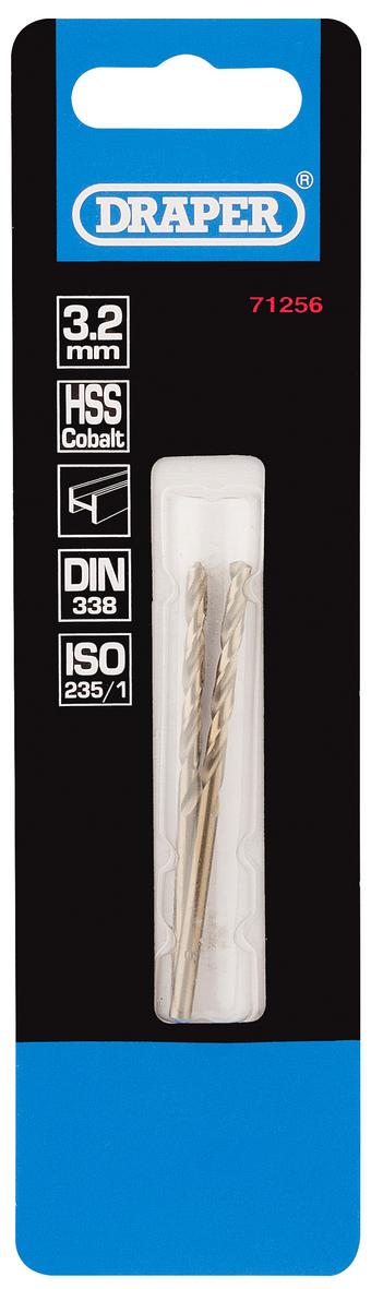 Draper 2 Piece 3.2mm HSS Cobalt Drill Bit Halfords UK