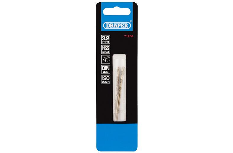 Draper 2 Piece 3.2mm HSS Cobalt Drill Bit Draper 2 Piece 3.2mm HSS Cobalt Drill Bit