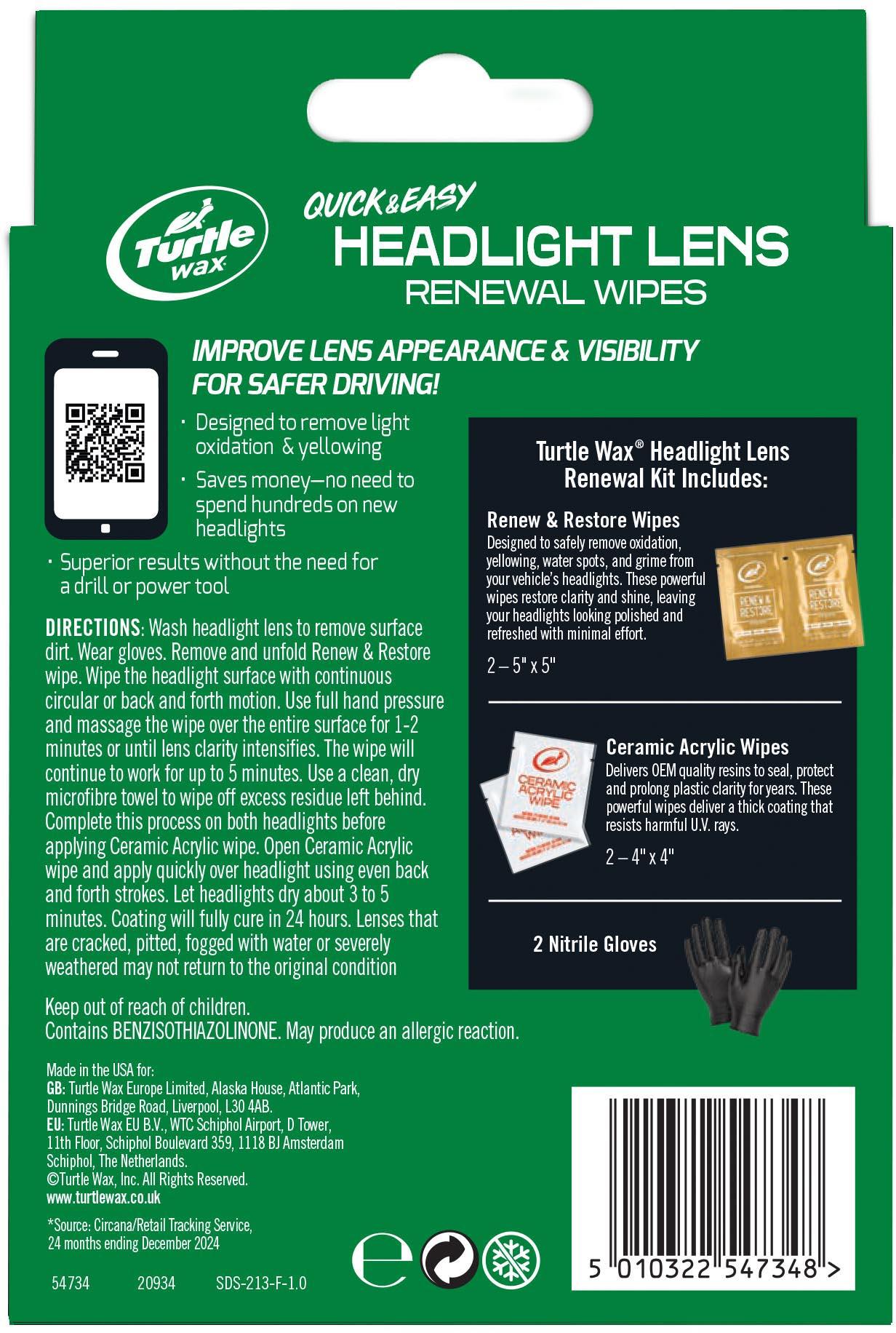 Turtle Wax Headlight Lens Renewal Wipes