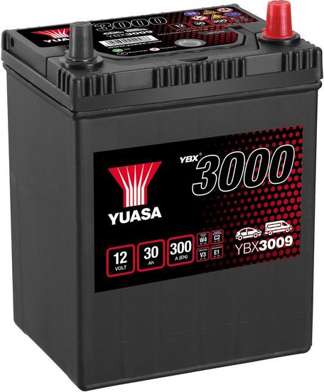 Westers Omgekeerde gekruld YBX3009 12V 30Ah 300A Yuasa SMF Battery | Halfords UK