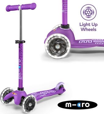 Mini Micro Deluxe LED Wheels Purple Kids Scooter