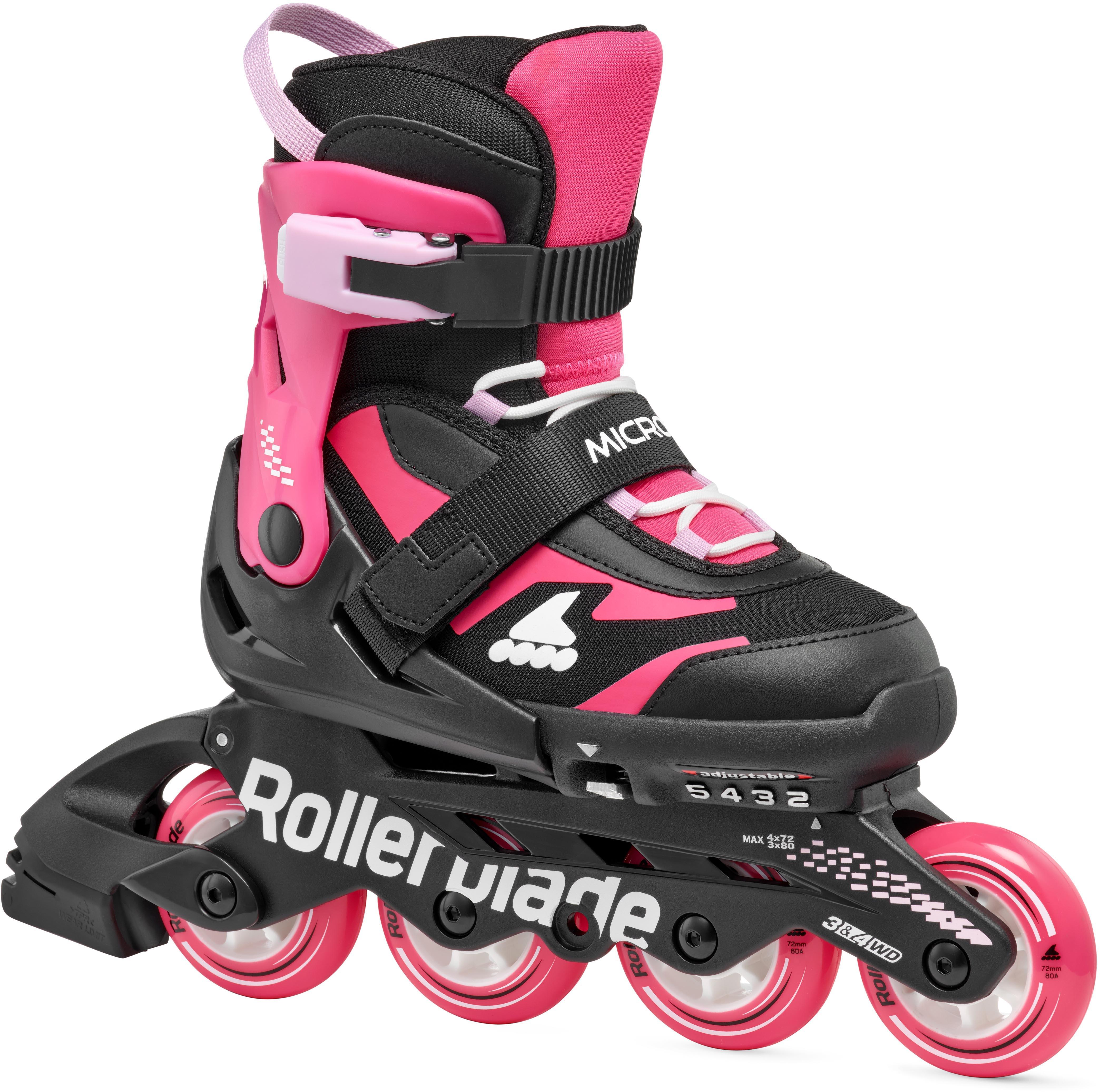 Rollerblade Microblade Adjustable Kids Inline Skates - Black/Pink, UK 10J-UK 13J