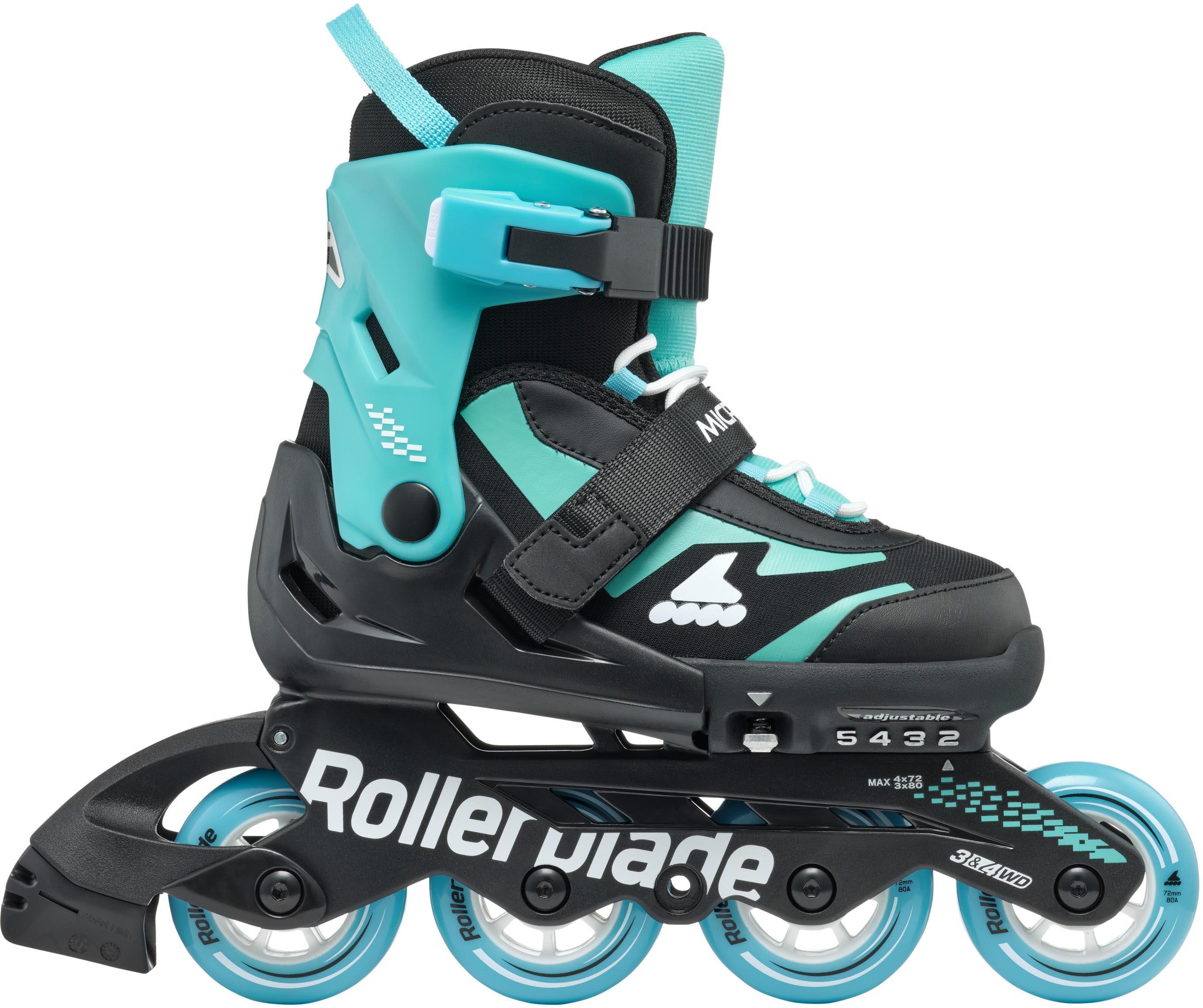 Rollerblade Microblade Adjustable Kids Inline Skates - Black/Light Blue, UK 10J-UK 13J