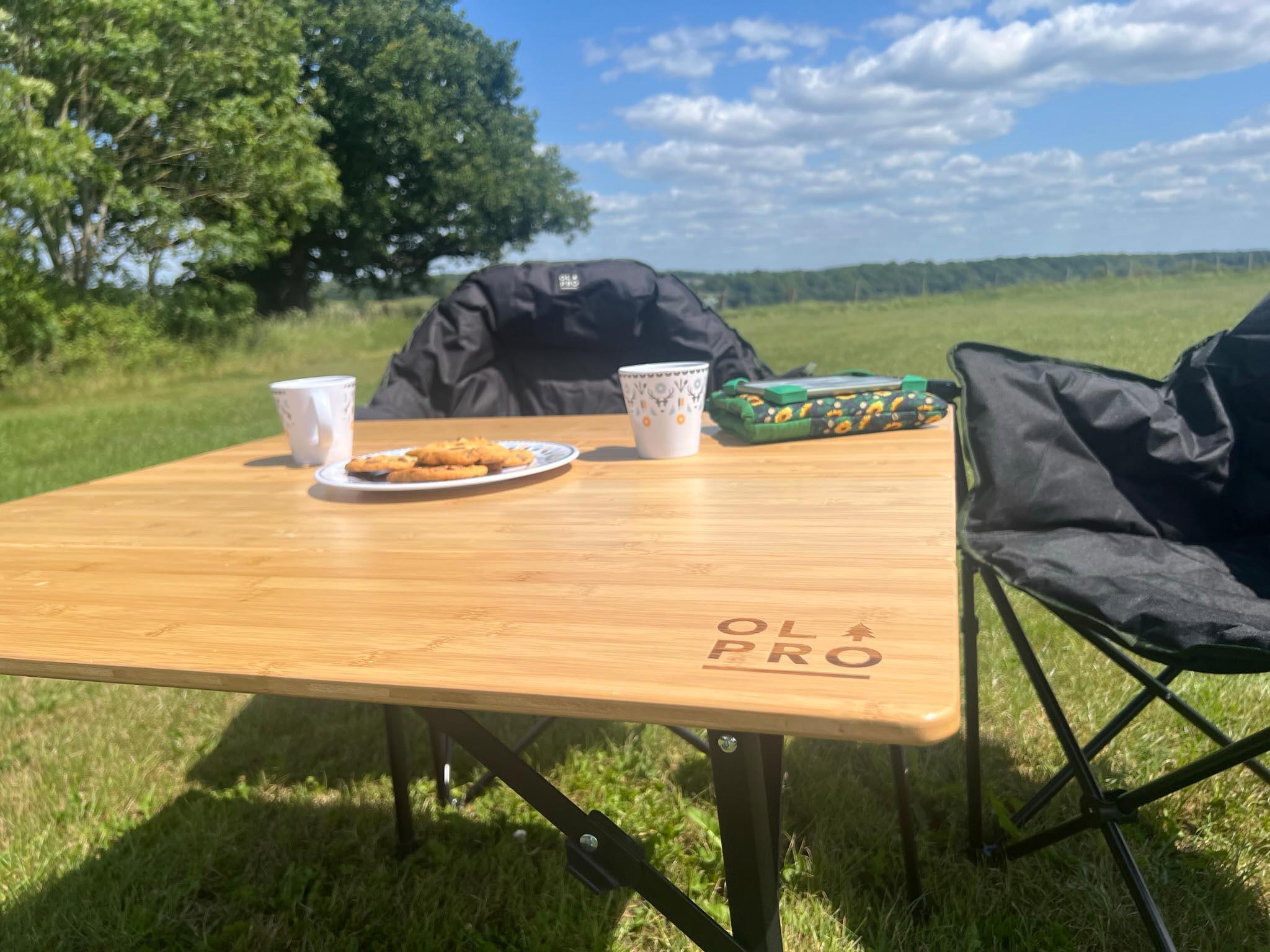 Olpro 4 Fold Camping Bamboo Table 90cm x 90cm