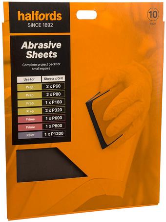 Halfords Car Body Repair Multi Grit Project Pack - 10 Sheets