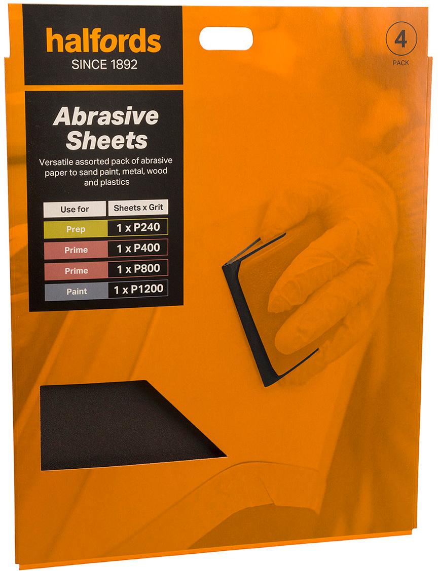 Halfords Assorted Wet & Dry Sanding Paper - 4 Sheets