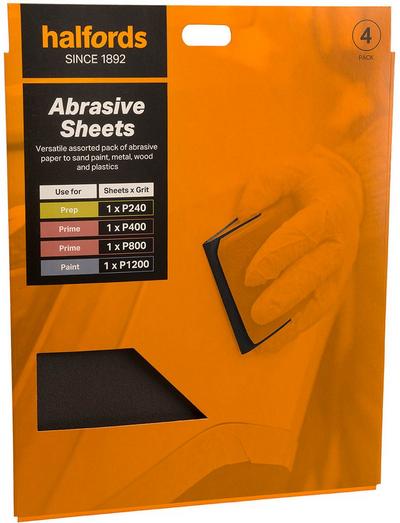 Halfords Assorted Wet & Dry Sanding Paper - 4 Sheets Halfords Assorted Wet & Dry Sanding Paper - 4 Sheets