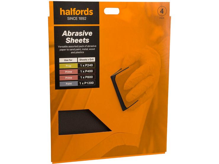 Halfords Assorted Wet & Dry Sanding Paper - 4 Sheets