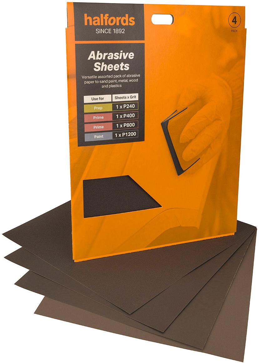 Halfords Assorted Wet & Dry Sanding Paper - 4 Sheets