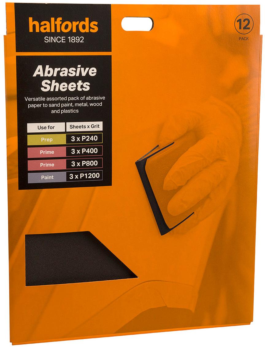 Halfords Assorted Wet & Dry Sanding Paper - 12 Sheets