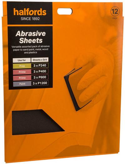 Halfords Assorted Wet & Dry Sanding Paper - 12 Sheets Halfords Assorted Wet & Dry Sanding Paper - 12 Sheets