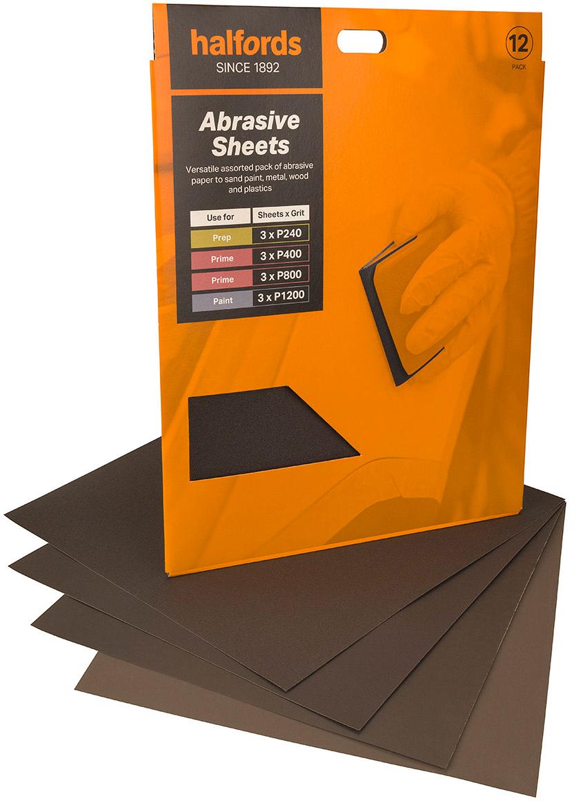 Halfords Assorted Wet & Dry Sanding Paper - 12 Sheets