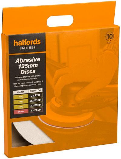 Halfords 125mm Assorted Sanding Discs x10 Halfords 125mm Assorted Sanding Discs x10