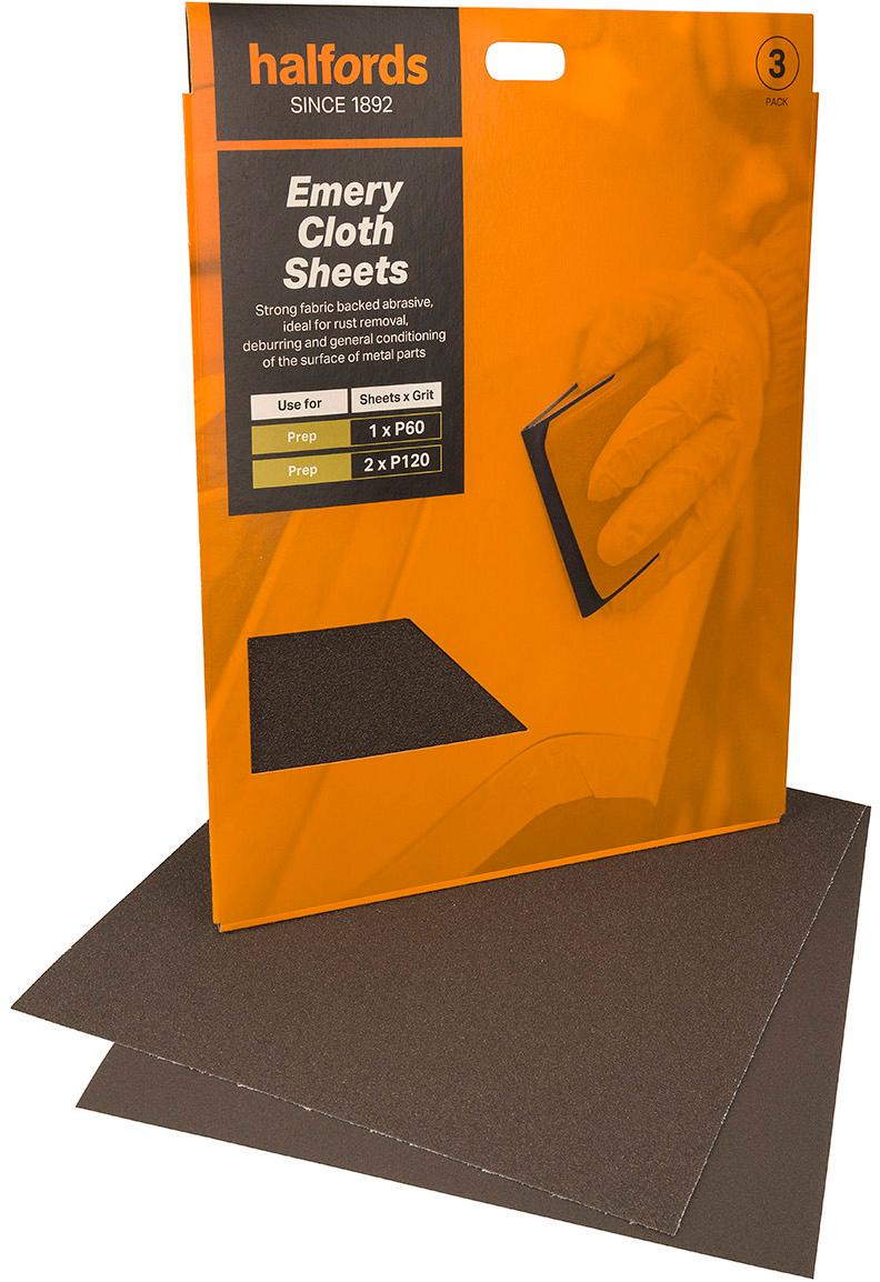 Halfords Emery Cloth Sheets x3