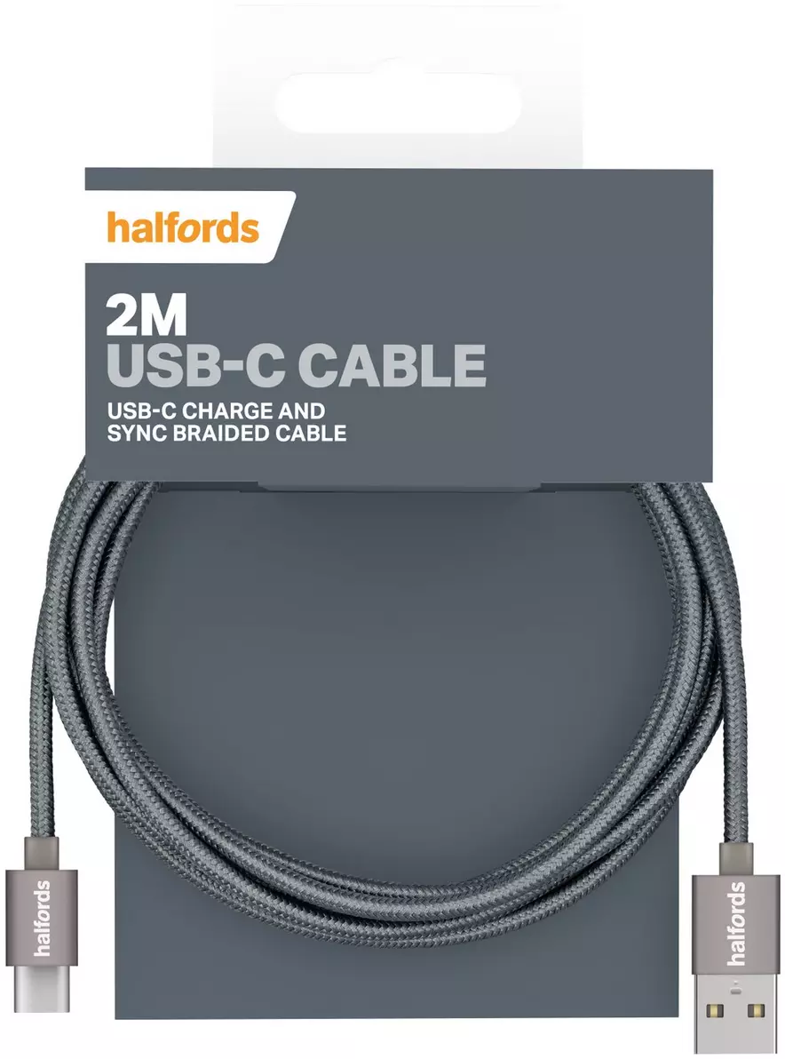 Halfords Type C Cable 2M - Charcoal