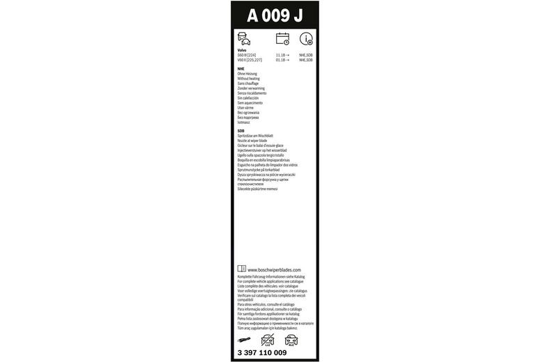 Bosch A009J Wiper Blades Aerotwin - Front Pair Bosch A009J Wiper Blades Aerotwin - Front Pair