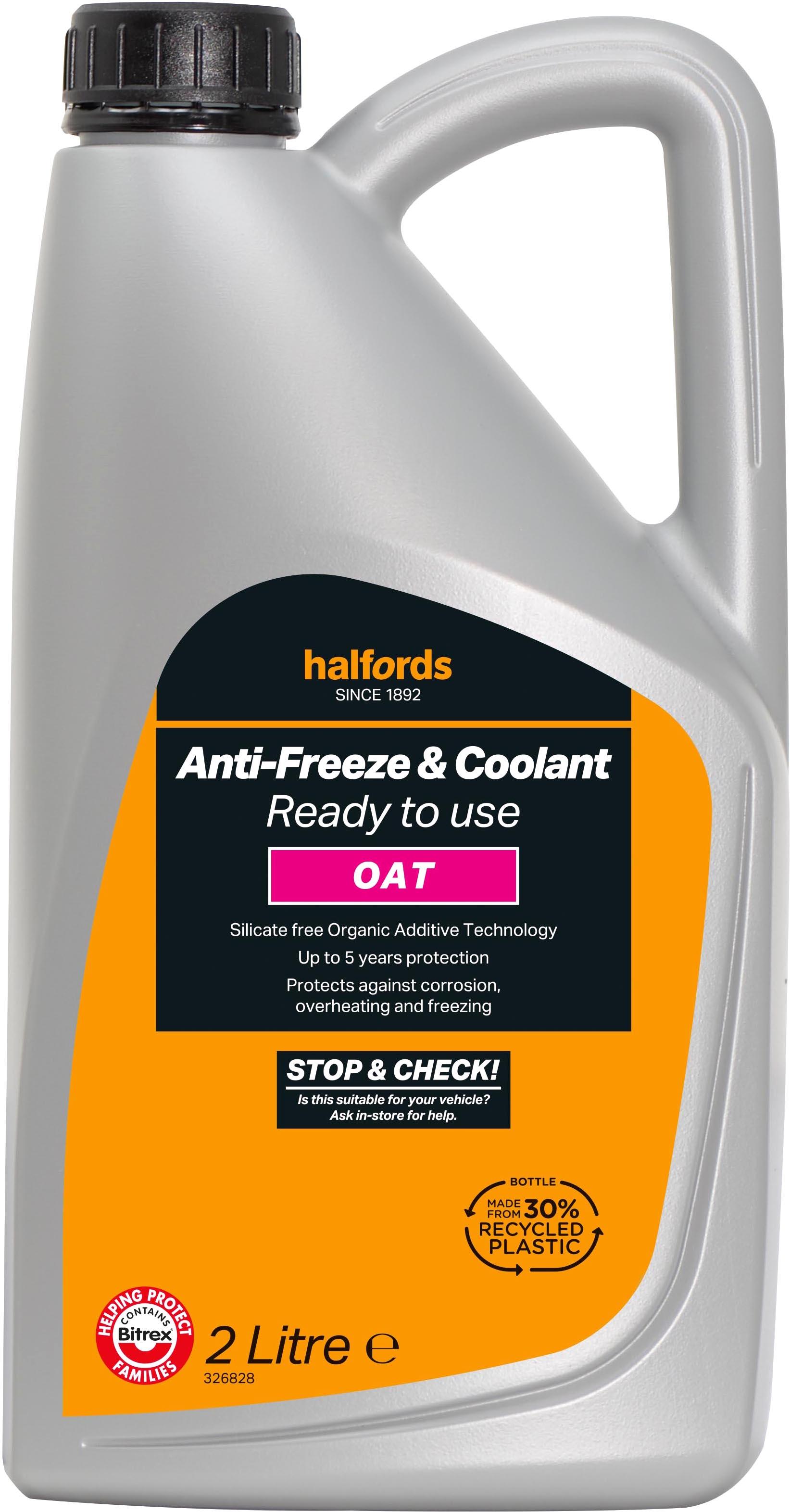 Halfords OAT Ready Mixed Antifreeze & Coolant 2L Halfords UK