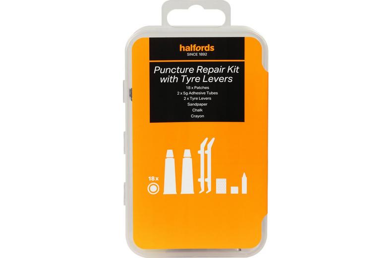 Halfords Essentials Puncture Repair Kit with Tyre Levers - Large Halfords Essentials Puncture Repair Kit with Tyre Levers - Large