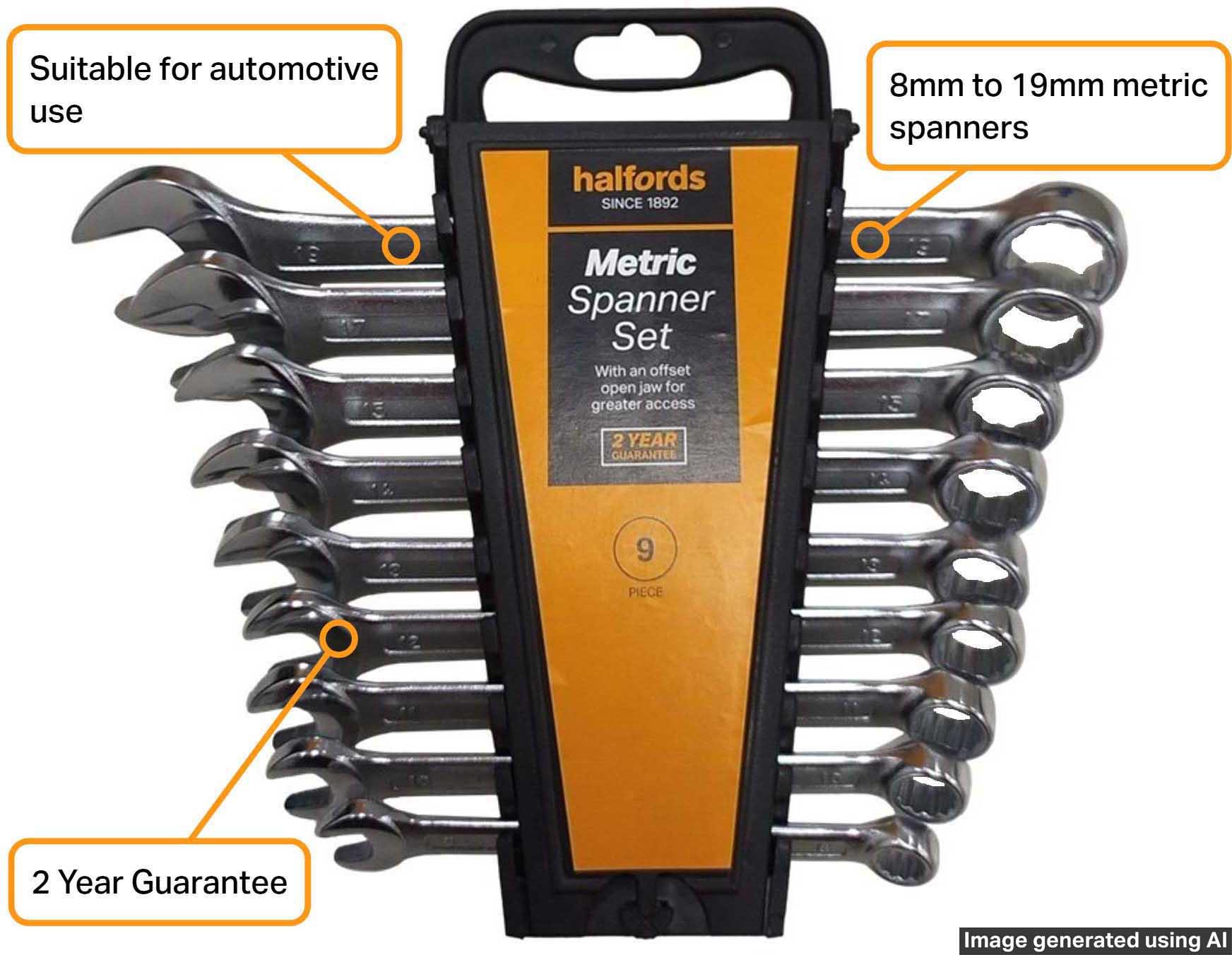 Halfords Metric Spanner Set 9 Pieces