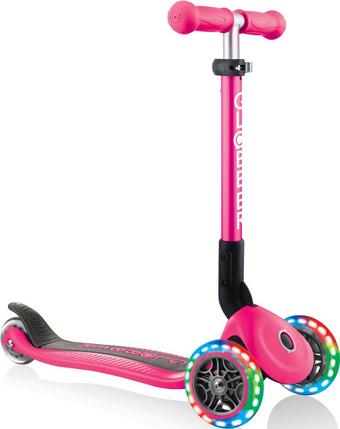 Globber Junior Foldable Lights Kids Scooter - Deep Pink