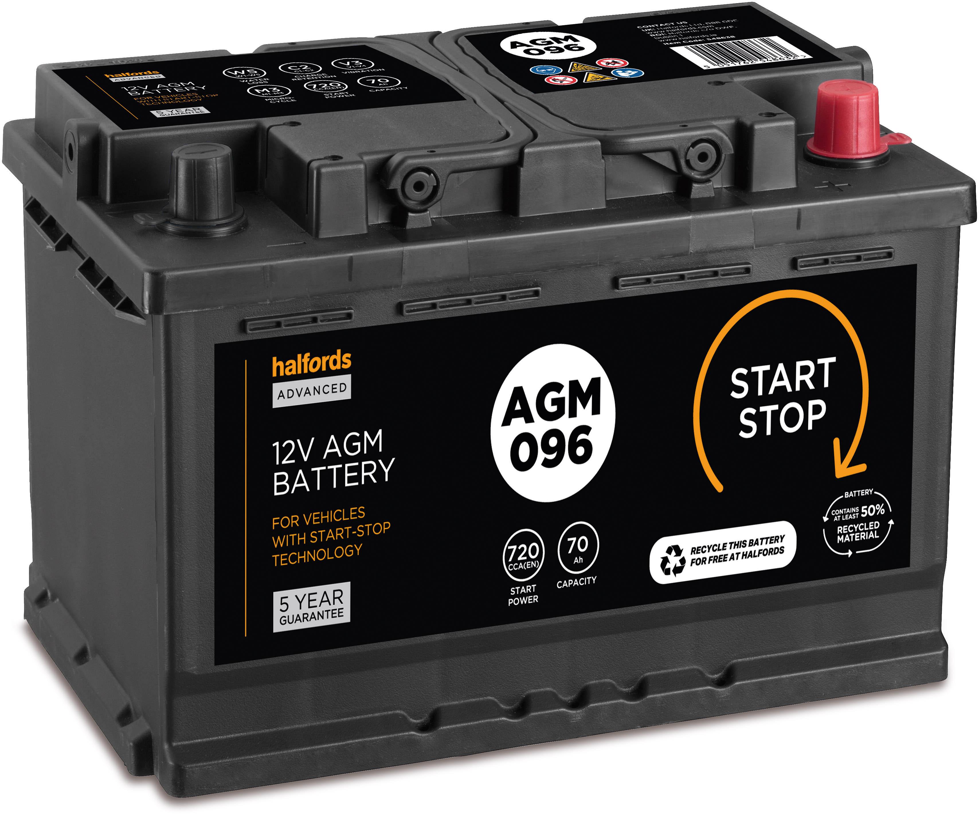 Halfords AGM096 Start/Stop 12V Car Battery 5 Year Guarantee