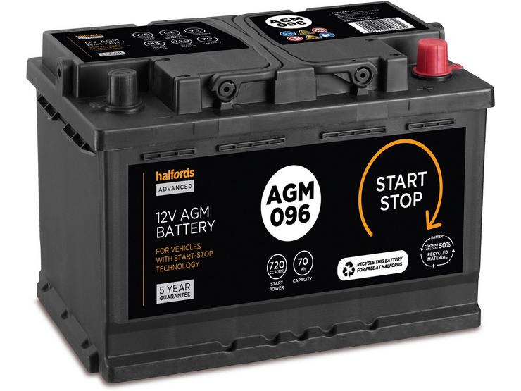 Halfords AGM096 Start/Stop 12V Car Battery 5 Year Guarantee