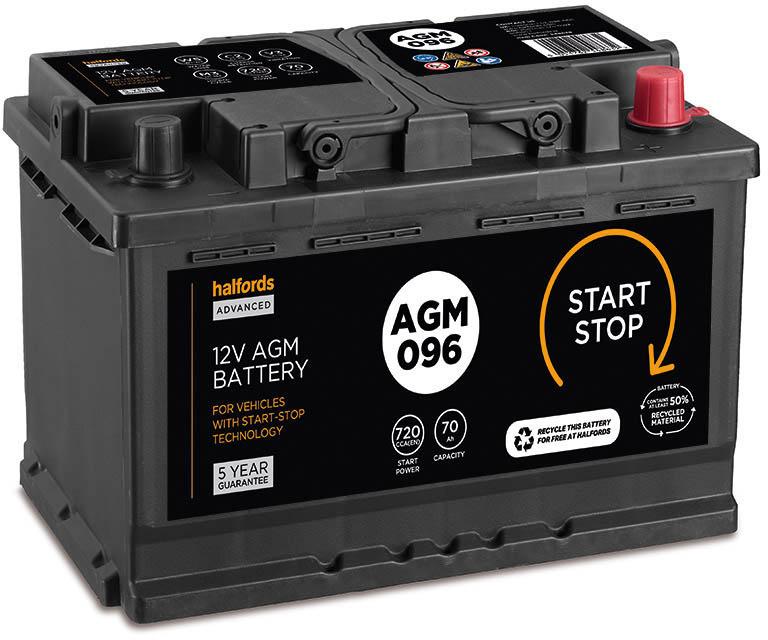 Halfords AGM096 Start/Stop 12V Car Battery 5 Year Guarantee