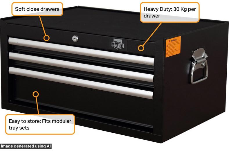 Halfords Advanced 3 Drawer Middle Chest - Black Halfords Advanced 3 Drawer Middle Chest - Black