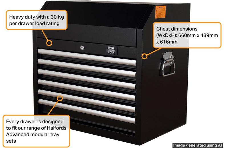 Halfords Advanced 6 Drawer Tool Chest - Black Halfords Advanced 6 Drawer Tool Chest - Black