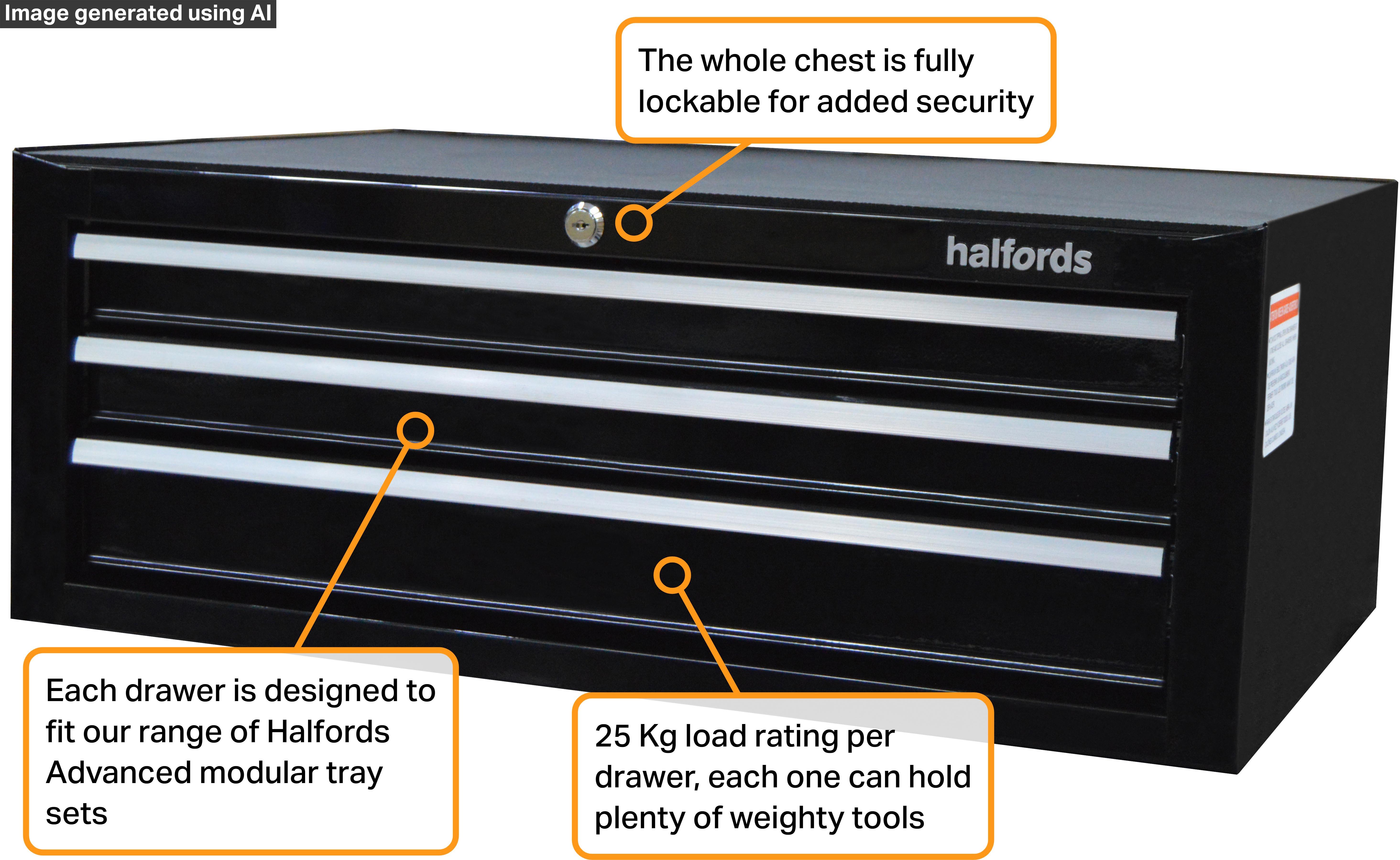 Halfords 3 Drawer Middle Chest - Black